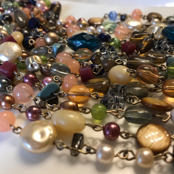 7 Strand Genuine Mother Pearl Cats Eye Necklace - Picture 7 of 17